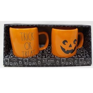 Rae Dunn Orange Trick Or Treat & Jack-O-Lantern Mug Set NWT!